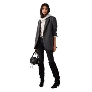 Ba&sh Ckost Wool Blend Lady Jacket in Freckled Chevron Grey